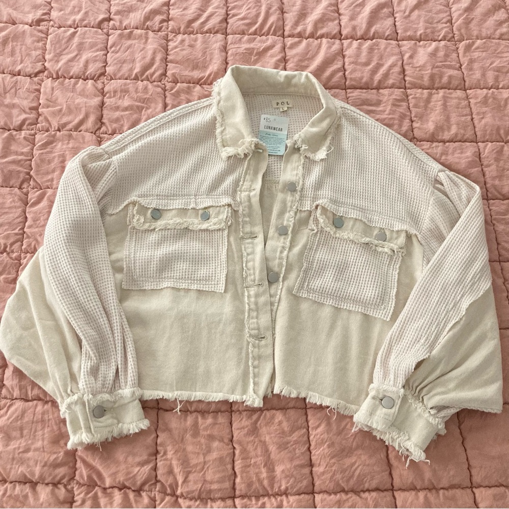Distressed Frayed Boho Oversized Cream Jacket - Picture 2 of 9